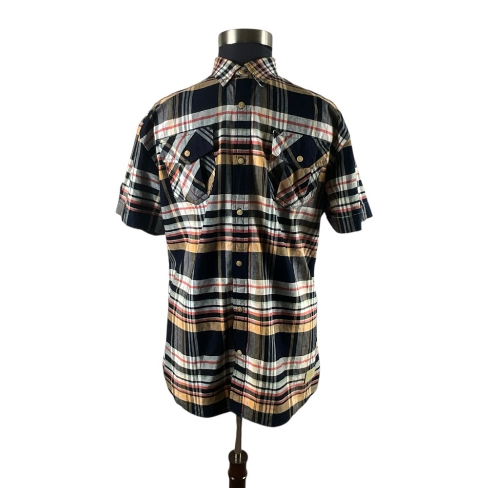 AKOO Men's Button Down Plaid‎ Short Sleeve Multi Colored Shirt